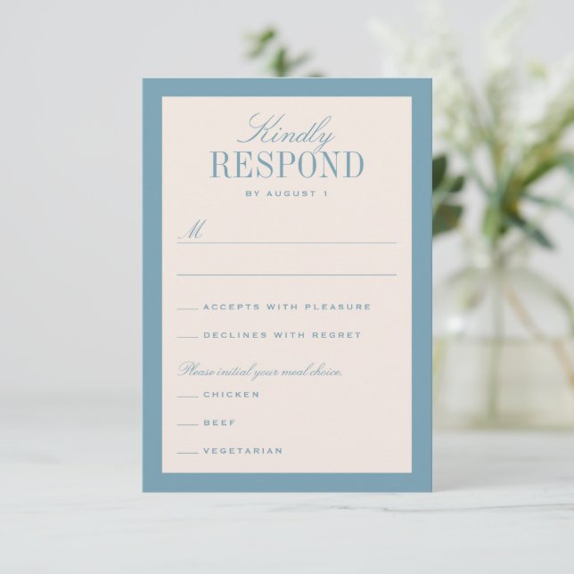 Cartons Réponse Bleu et crème Classique Mariage élégant (Debout devant)
