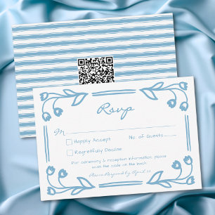 Cartons Réponse Bleu Fantaisiste Mariage Code QR à Rayures Florale