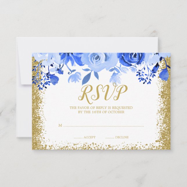 Cartons Réponse Bleu Floral Faux Gold Parties scintillant Quincean (Devant)