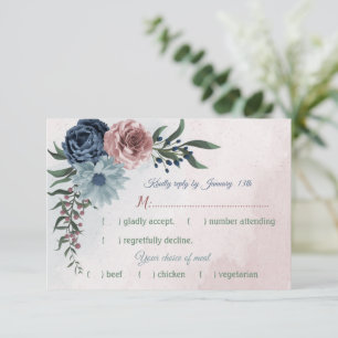 Cartons Réponse bleu marine rose roux fleurs verdure choix de repa