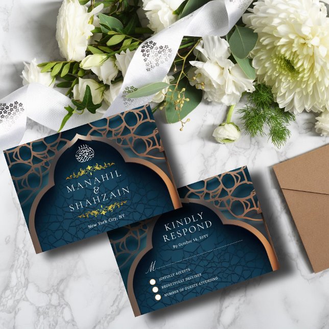 Cartons Réponse Bleu Nil Arc islamique 3D Élégant Mariage musulman (Créateur téléchargé)