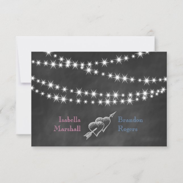 Cartons Réponse Bleu & Pink Blackboard Twinkle Lights RSVP. (Devant)
