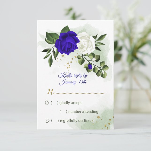 Cartons Réponse bleu royal et fleurs blanches verdure (Debout devant)