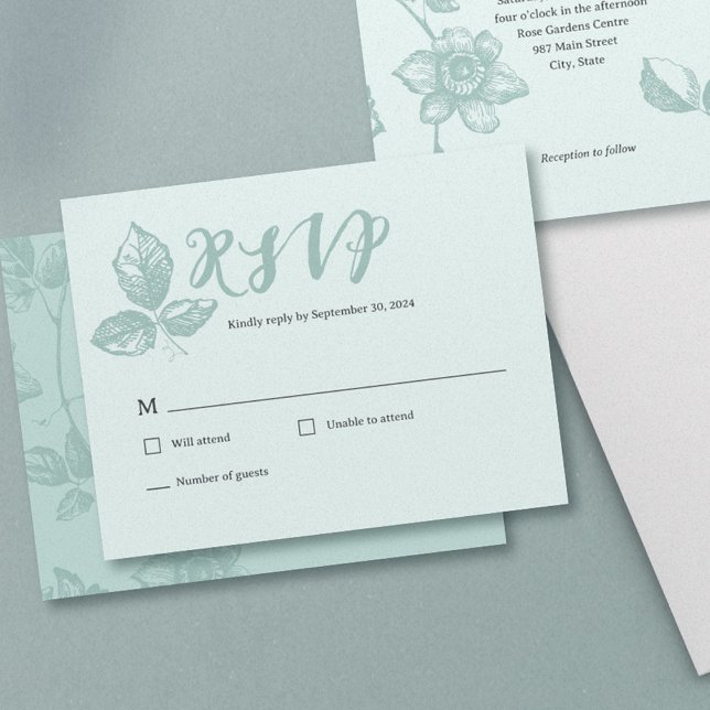 Cartons Réponse Bleu Rustique Floral Fantaisiste (Rustic Whimsical Floral Wedding RSVP card)