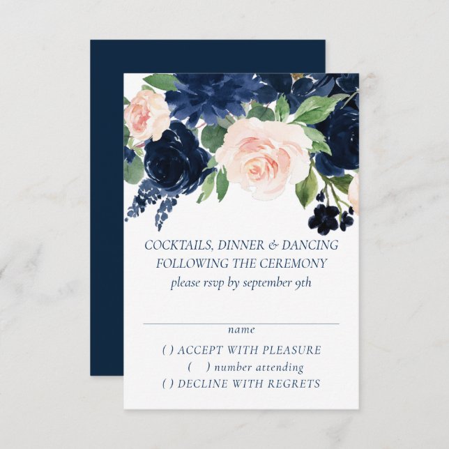 Cartons Réponse Blooms Chics | Navy Blue and Blush Pink Garland (Devant / Derrière)