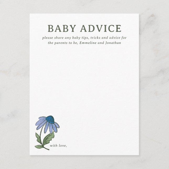 Cartons Réponse Blue and Green Country Floral Baby Shower Advice (Devant)
