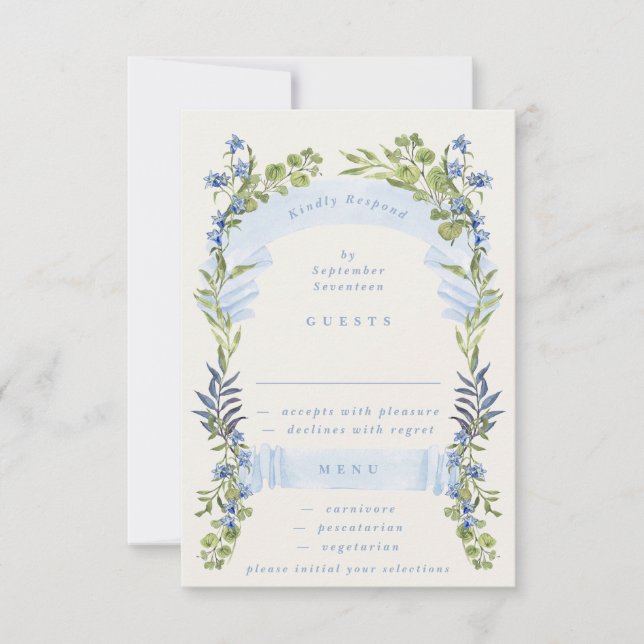 Cartons Réponse blue and greenery spring elegant wedding (Devant)