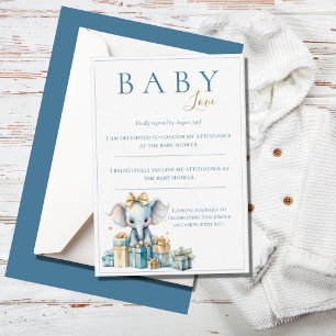 Cartons Réponse Blue Baby Love Aquarelle Elephant Baby shower
