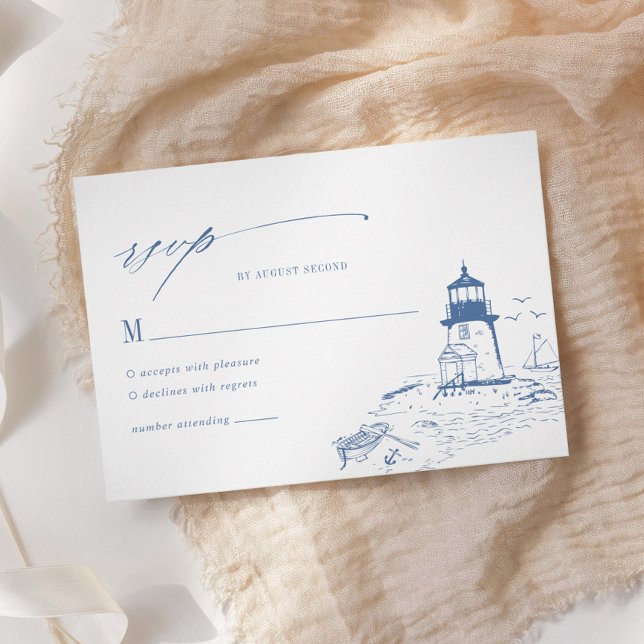 Cartons Réponse Blue Coastal Lighthouse Toile Wedding (Créateur téléchargé)