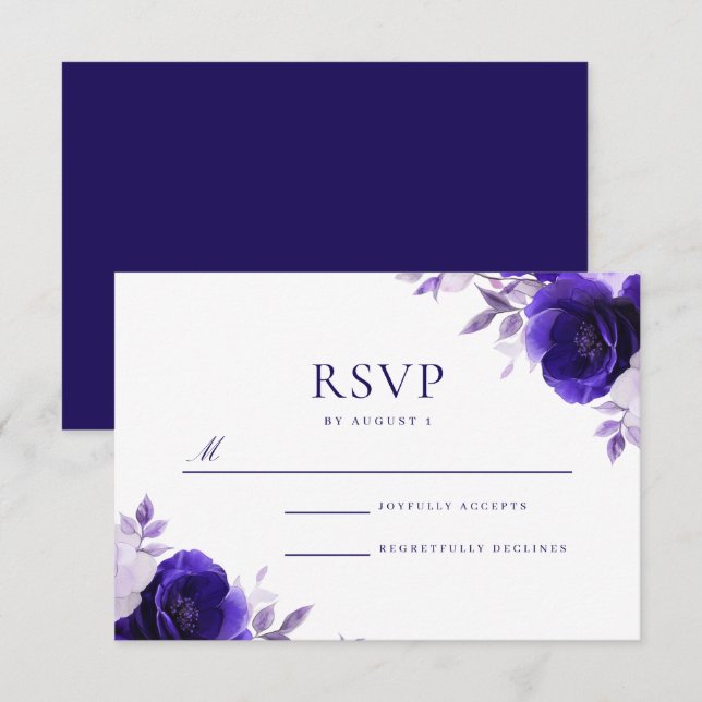 Cartons Réponse Blue Elegance : Midnight Navy Rose Mariage (Devant / Derrière)