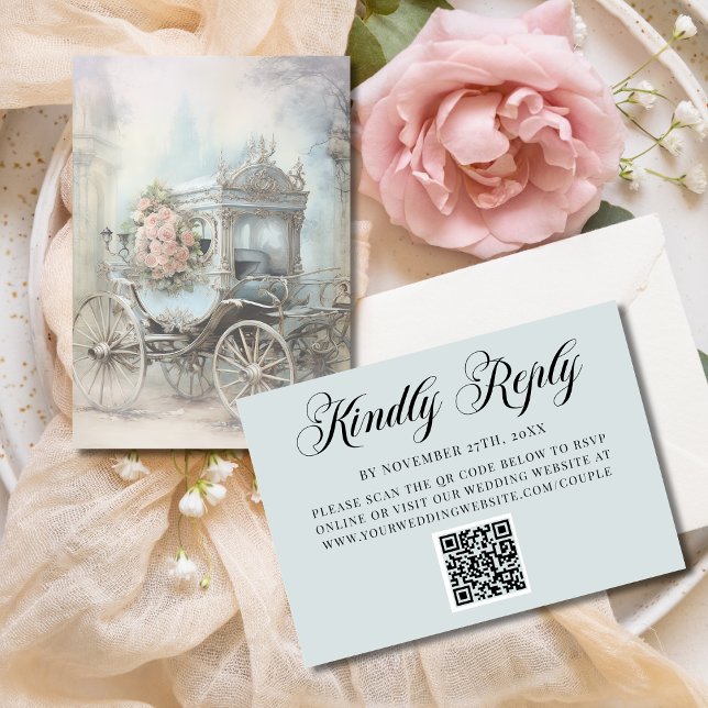 Cartons Réponse Blue Enchanted Carriage Fairytale Wedding QR Code (Créateur téléchargé)