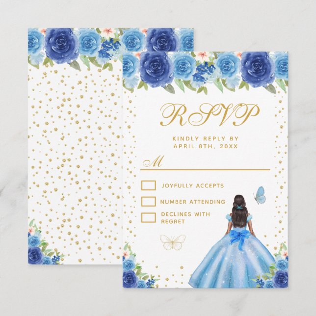 Cartons Réponse Blue Floral Dark Skin Princess Sweet Sixteen (Devant / Derrière)