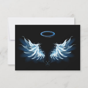 Cartons Réponse Blue Glowing Angel Wings on black background