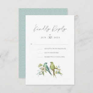 Cartons Réponse Blue Green Birds Botanical Watercolor Mariage