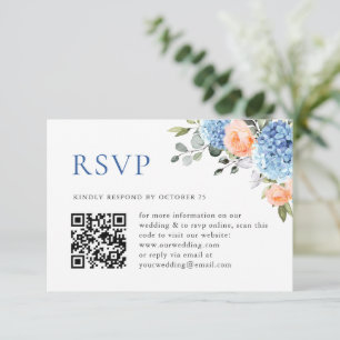 Cartons Réponse Blue Hydrangea Blush rose Roses Mariage QR code