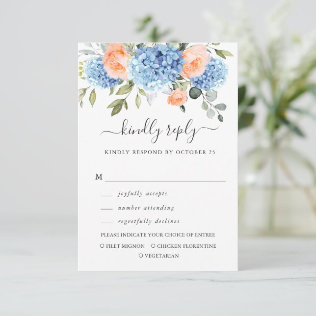 Cartons Réponse Blue Hydrangea Blush Roses Rose Mariage (Debout devant)