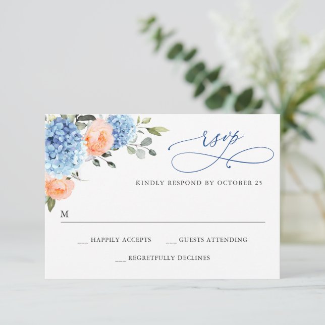 Cartons Réponse Blue Hydrangea Blush Roses Rose Mariage (Debout devant)