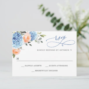 Cartons Réponse Blue Hydrangea Blush Roses Rose Mariage