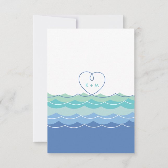 Cartons Réponse Blue Waves Loopy Heart Beach Réception de mariage (Devant)