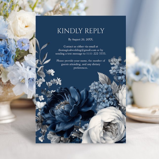 Cartons Réponse Blues modernes et Mariage floral gris (Modern Blues & Gray Floral Wedding RSVP Card)