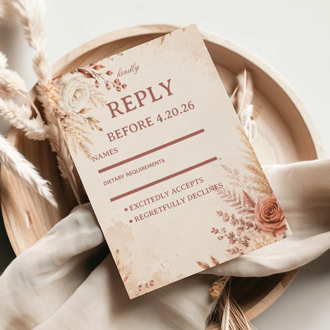Cartons Réponse Blush Botanique Élégant Rustique (Créateur téléchargé)