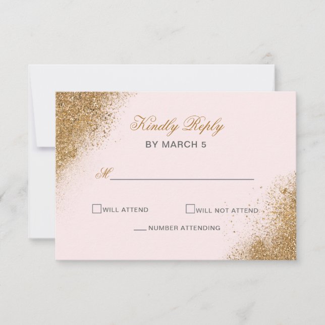 Cartons Réponse Blush Gold Parties scintillant Sparkle Mariage élé (Devant)