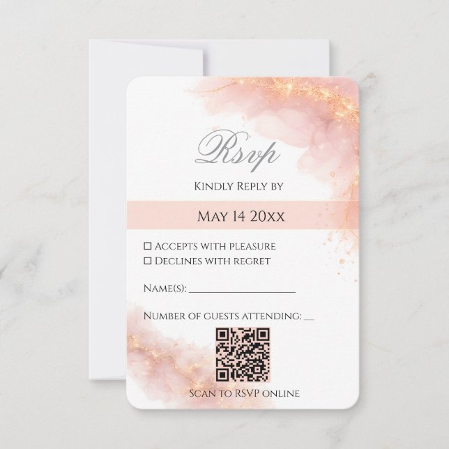 Cartons Réponse Blush Gold QR  Sparkle Romantic Wedding Elegance (Devant)