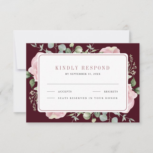 Cartons Réponse Blush Pink Floral Eucalyptus Burgundy Wedding (Devant)