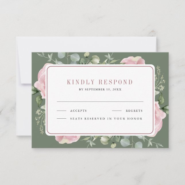 Cartons Réponse Blush Pink Floral Eucalyptus Sage Green Wedding (Devant)