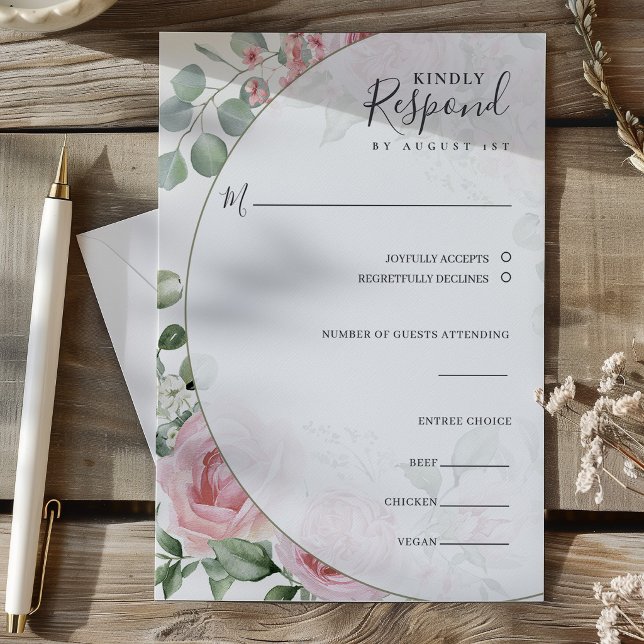 Cartons Réponse Blush Pink Floral Watercolor Wedding (Blush Pink Floral Watercolor Wedding RSVP Card)