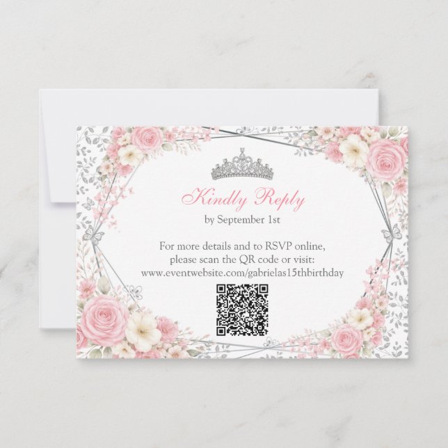 Cartons Réponse Blush Rose Quinceañera Papillon Argenté  (Devant)