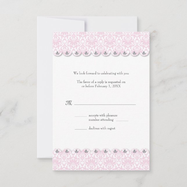 Cartons Réponse Blush Scalloped Damask Wedding Reply Card (Devant)