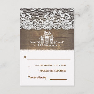 Cartons Réponse bocaux en bois et dentelle mason mariage rustique 