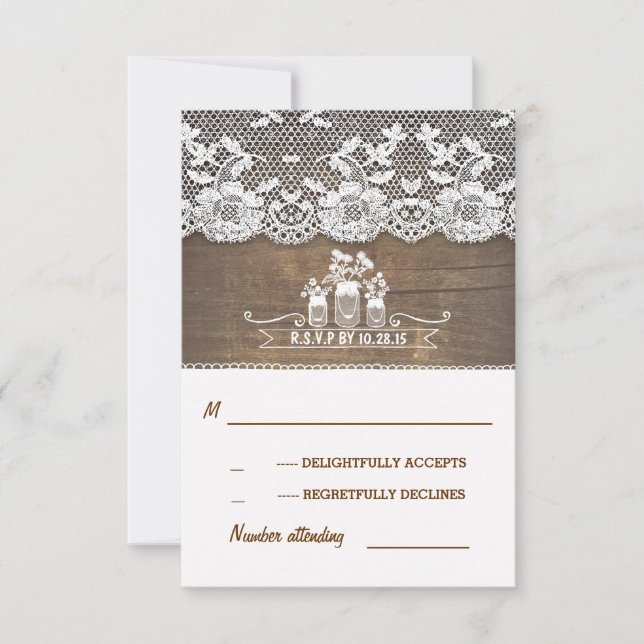 Cartons Réponse bocaux en bois et dentelle mason mariage rustique  (Devant)