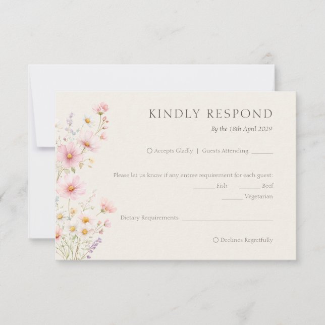 Cartons Réponse Bohemian Pastel Pink Wildflowers Wedding  (Devant)
