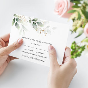 Cartons Réponse Boho Aquarelle Eucalyptus Mariage or vert