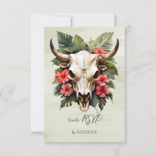 Cartons Réponse Boho Aquarelle tropicale Floral Vache Mariage crân