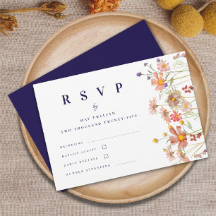 Cartons Réponse Boho Automne Fleurs Sauvages Mariage Bleu Nuit