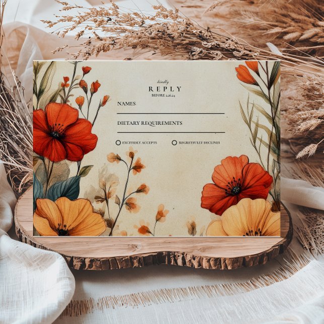 Cartons Réponse Boho Automne Mariage Floral (Créateur téléchargé)