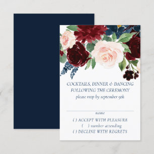 Cartons Réponse Boho Blooms   Russe Navy Blue et Burgundy Wreath
