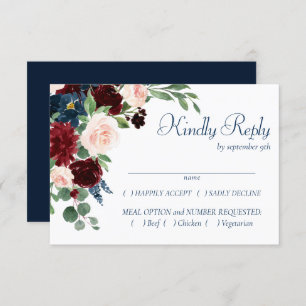 Cartons Réponse Boho Blooms Rustic Navy et Burgundy Entree