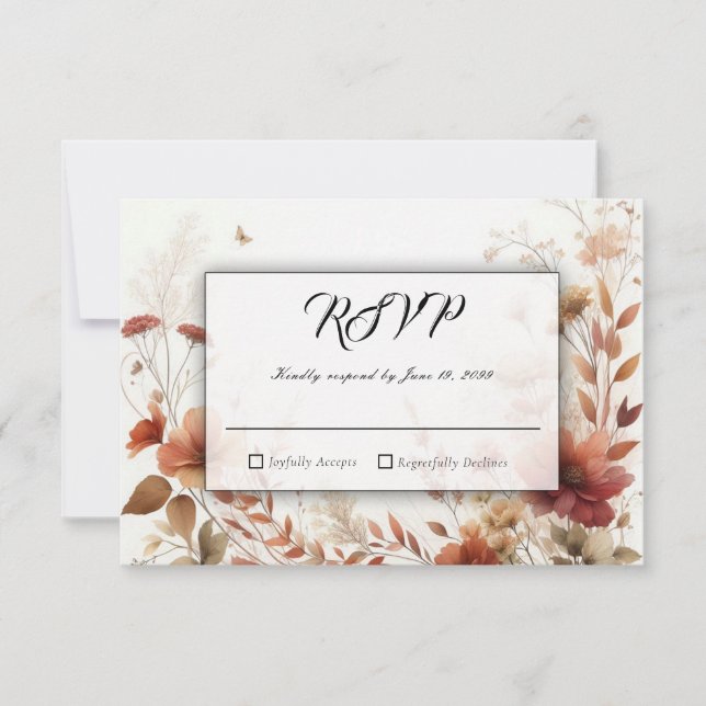 Cartons Réponse Boho Browns with Butterflies Floral Wedding (Devant)
