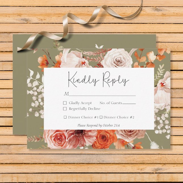 Cartons Réponse Boho Brûlé Orange Chute Florale Monogramme Sage (Créateur téléchargé)