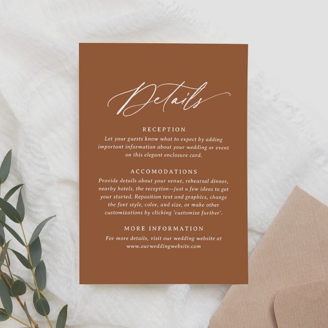 Cartons Réponse Boho Burnt Orange Calligraphie Détails du Mariage (Créateur téléchargé)