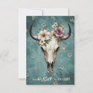 Cartons Réponse Boho Chic Aquarelle Floral Vache Mariage crâne