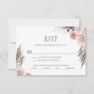 Cartons Réponse Boho Chic Pampas Grass Rose Sage Mariage Floral