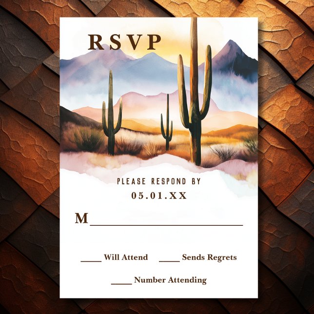 Cartons Réponse Boho Desert Cactus Mariage occidental (Front - Boho Desert Cactus Western Wedding RSVP Card)