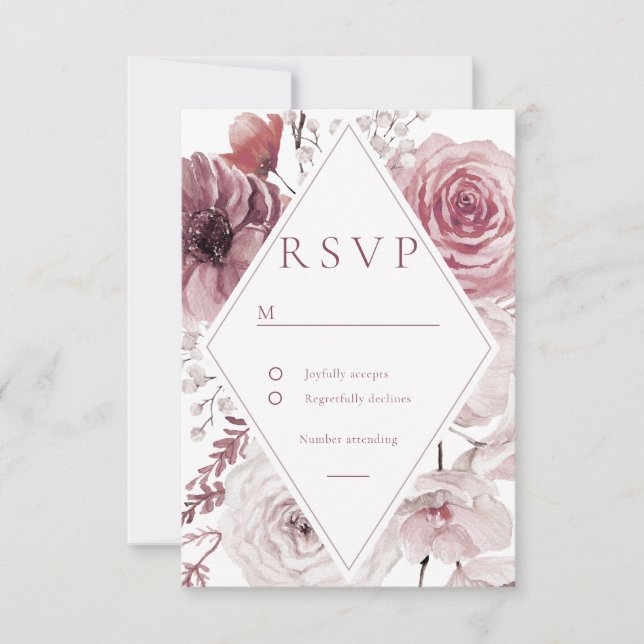 Cartons Réponse Boho Dusty Rose & Mauve Floral Frame Mariage (Devant)