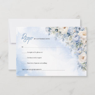 Cartons Réponse Boho Élégant fleurs bleu poussiéreux et ivoire d'h