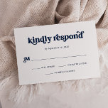 Cartons Réponse Boho et Retro Dark Navy Bleu et Blanc<br><div class="desc">Cette carte de réponse rsvp simple et boho présente une typographie bleu marine foncé et rétro sur un arrière - plan blanc. Il se coordonne parfaitement avec notre boho retro douche nuptiale,  douche couple,  bat mitzvah ou bar mitzvah invitations.</div>